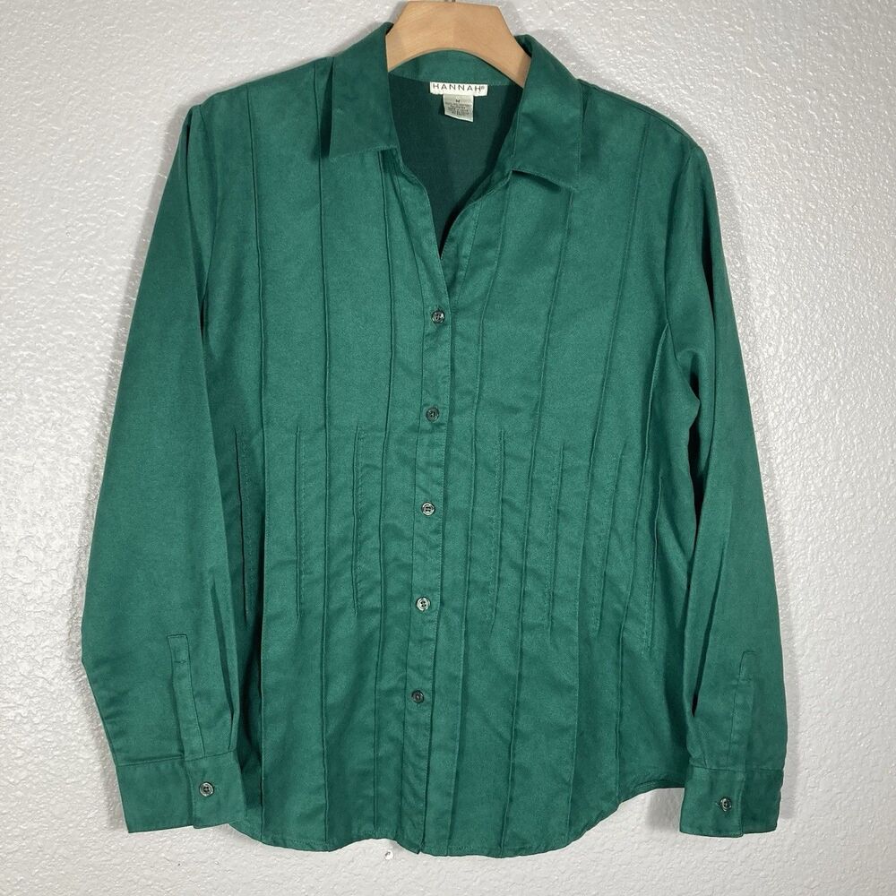 Hannah Womens Faux Suede Shirt  M Button Western Kelly Green Ribbed Gorp Forest